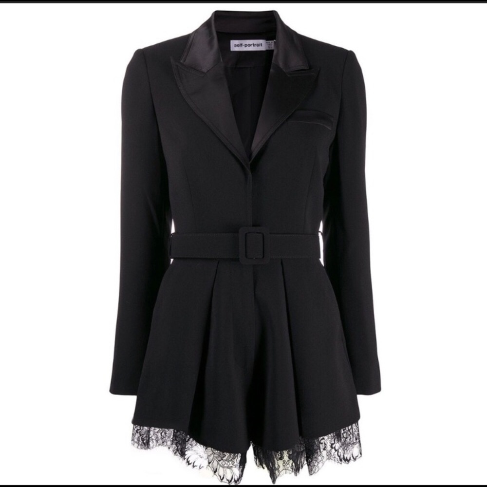 Self-Portrait lace trim romper black